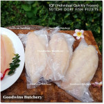 Fish DORI sutchi fillets IQF brand NASUBA Medan NBL 300-400 +/- 11" 28cm/pc - REPACKED (price/pack 700g 2pcs)